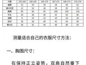 国产尺码和欧洲尺码表对照，全面解析不同尺码体系的差异