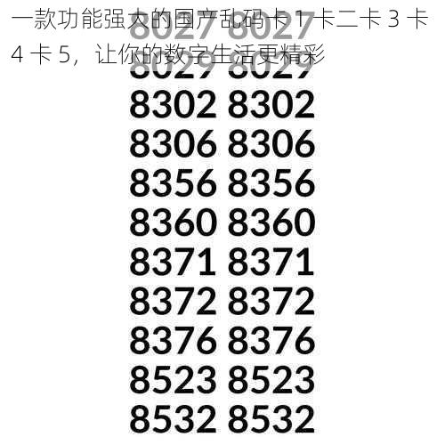 一款功能强大的国产乱码卡 1 卡二卡 3 卡 4 卡 5，让你的数字生活更精彩