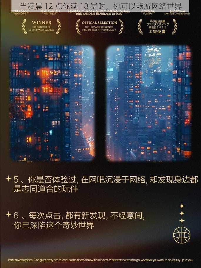 当凌晨 12 点你满 18 岁时，你可以畅游网络世界