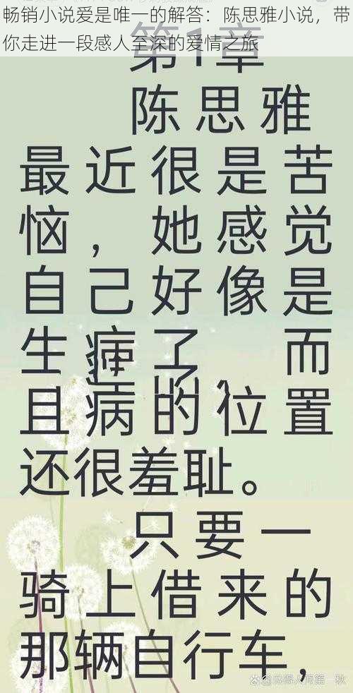 畅销小说爱是唯一的解答：陈思雅小说，带你走进一段感人至深的爱情之旅