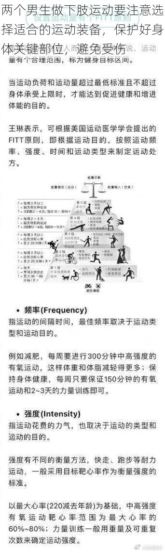 两个男生做下肢运动要注意选择适合的运动装备，保护好身体关键部位，避免受伤