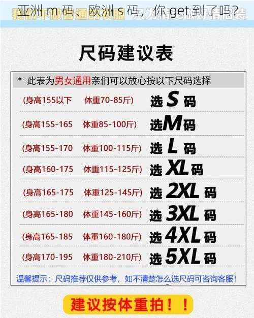 亚洲 m 码、欧洲 s 码，你 get 到了吗？