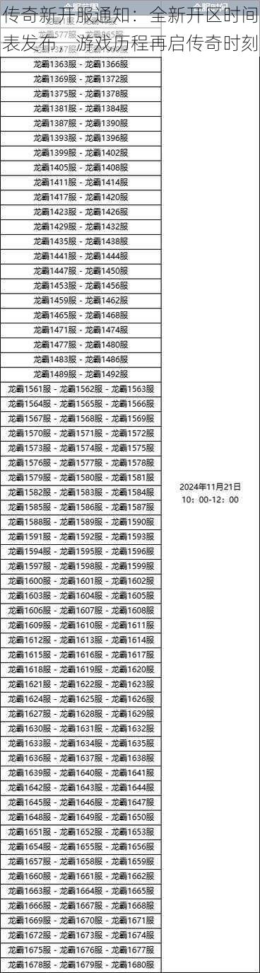 传奇新开服通知：全新开区时间表发布，游戏历程再启传奇时刻