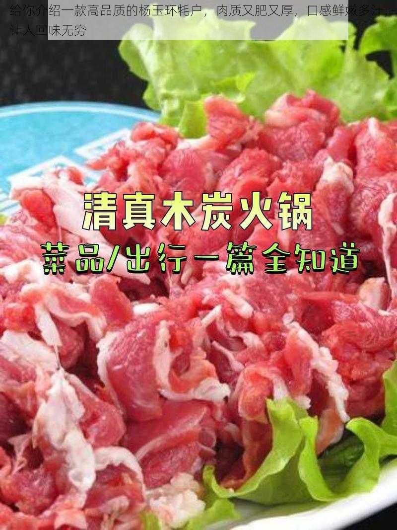 给你介绍一款高品质的杨玉环牦户，肉质又肥又厚，口感鲜嫩多汁，让人回味无穷