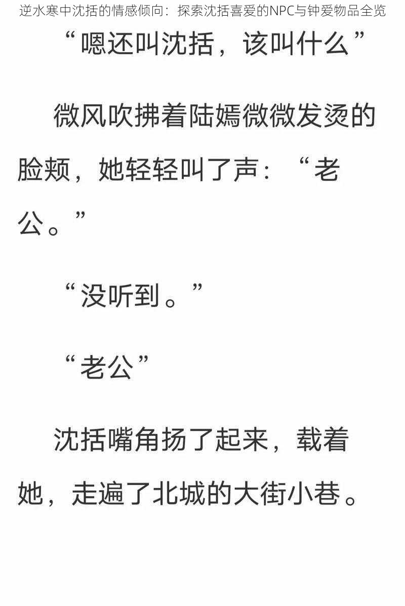 逆水寒中沈括的情感倾向：探索沈括喜爱的NPC与钟爱物品全览