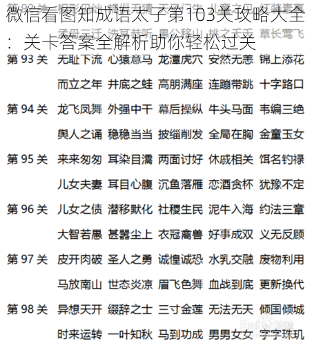 微信看图知成语太子第103关攻略大全：关卡答案全解析助你轻松过关