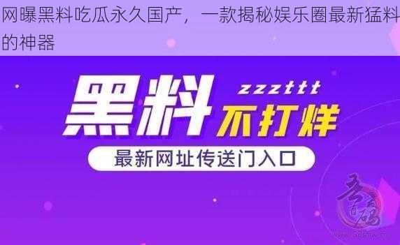 网曝黑料吃瓜永久国产，一款揭秘娱乐圈最新猛料的神器