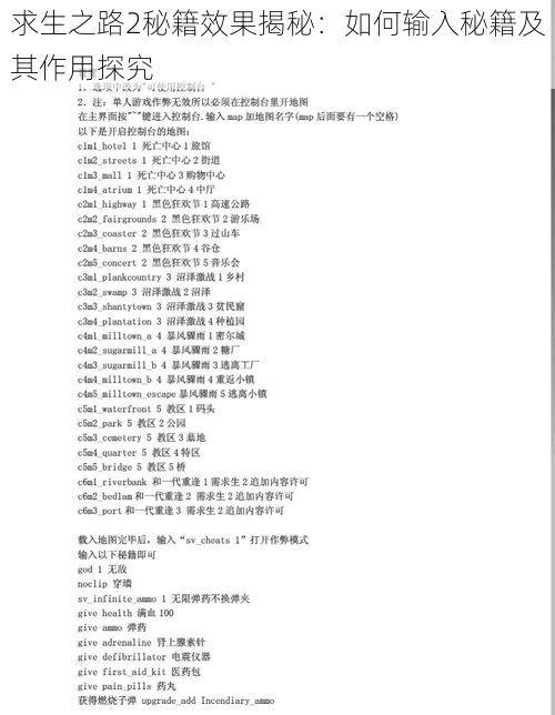 求生之路2秘籍效果揭秘：如何输入秘籍及其作用探究