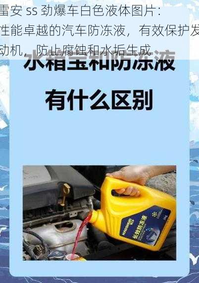 雷安 ss 劲爆车白色液体图片：性能卓越的汽车防冻液，有效保护发动机，防止腐蚀和水垢生成