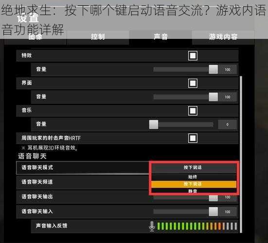 绝地求生：按下哪个键启动语音交流？游戏内语音功能详解