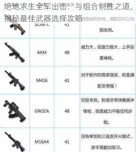 绝地求生全军出击：与组合制胜之道，揭秘最佳武器选择攻略