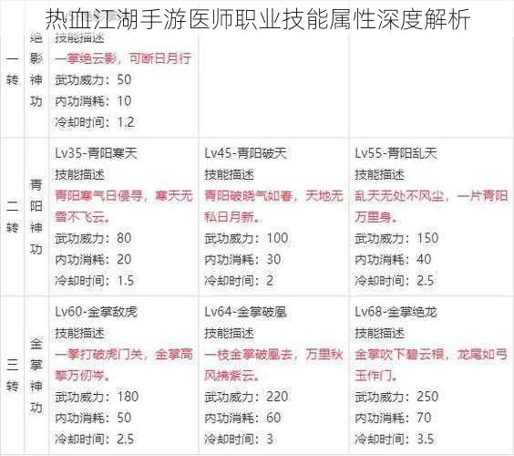 热血江湖手游医师职业技能属性深度解析