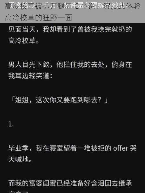 高冷校草被扒开腿狂 C 小说：沉浸式体验高冷校草的狂野一面