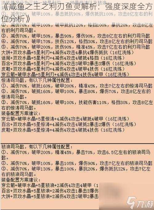 《咸鱼之王之利刃鱼灵解析：强度深度全方位分析》