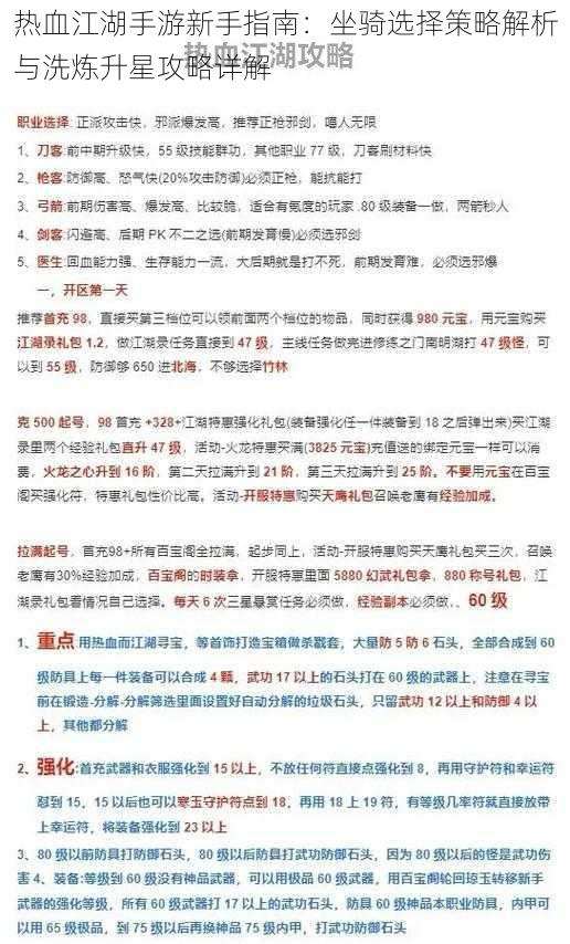 热血江湖手游新手指南：坐骑选择策略解析与洗炼升星攻略详解