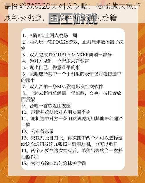 最囧游戏第20关图文攻略：揭秘藏大象游戏终极挑战，步骤解析及通关秘籍