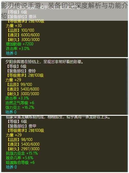 影刃传说手游：装备印记深度解析与功能介绍