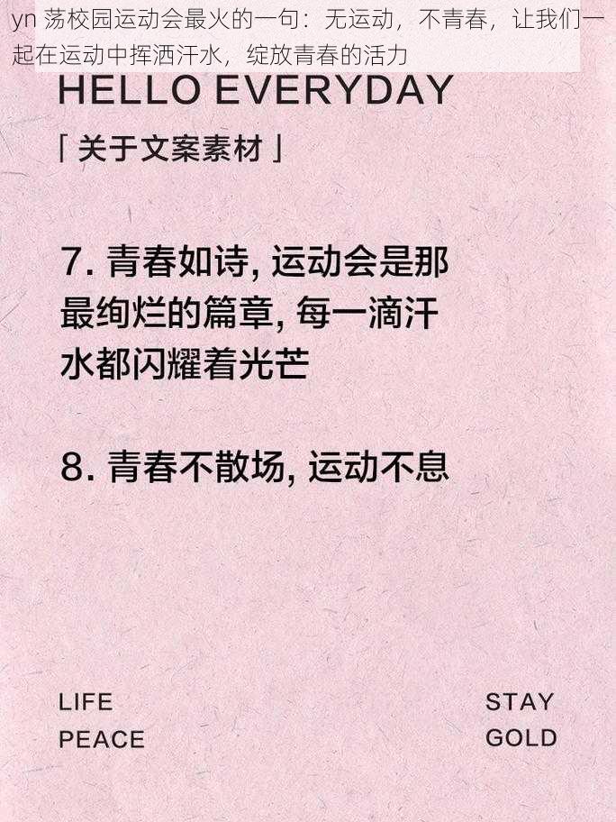 yn 荡校园运动会最火的一句：无运动，不青春，让我们一起在运动中挥洒汗水，绽放青春的活力