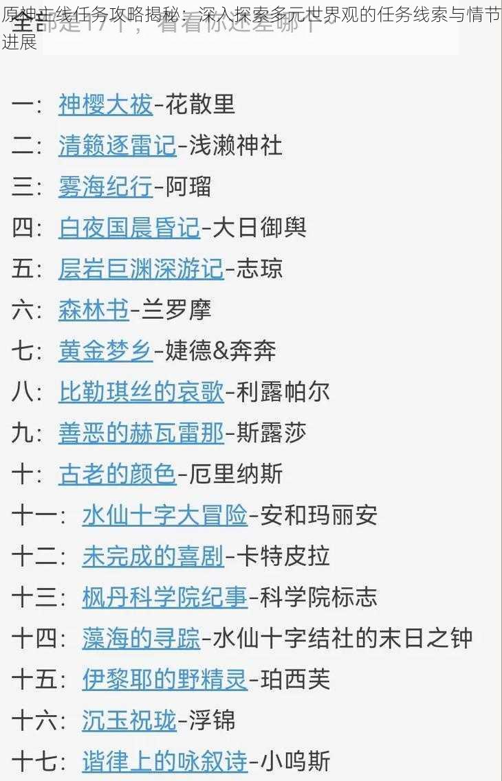 原神主线任务攻略揭秘：深入探索多元世界观的任务线索与情节进展