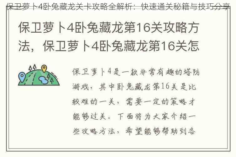 保卫萝卜4卧兔藏龙关卡攻略全解析：快速通关秘籍与技巧分享