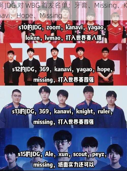 啊 JDG 对 WBG 首发名单：牙膏、Missing、Kanavi、Hope、Missing