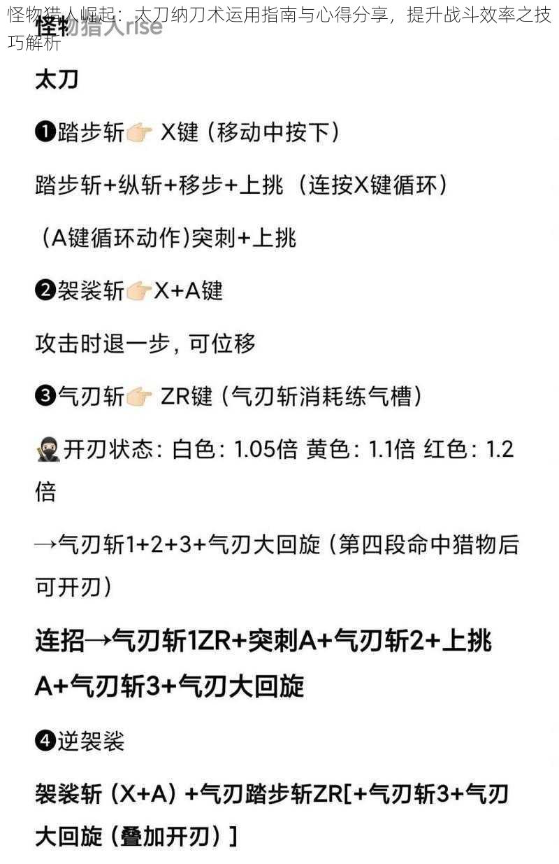 怪物猎人崛起：太刀纳刀术运用指南与心得分享，提升战斗效率之技巧解析