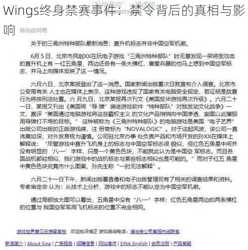 Wings终身禁赛事件：禁令背后的真相与影响