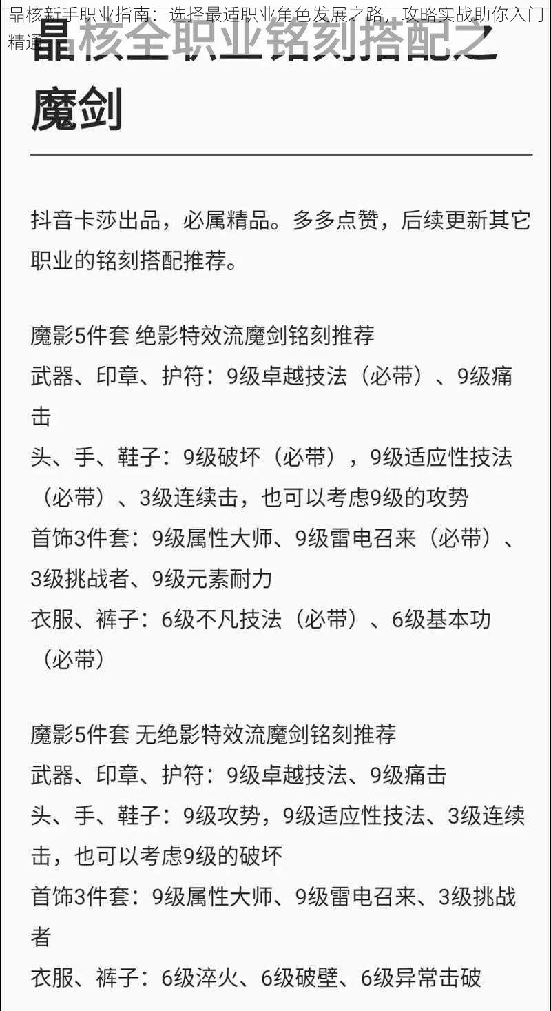 晶核新手职业指南：选择最适职业角色发展之路，攻略实战助你入门精通