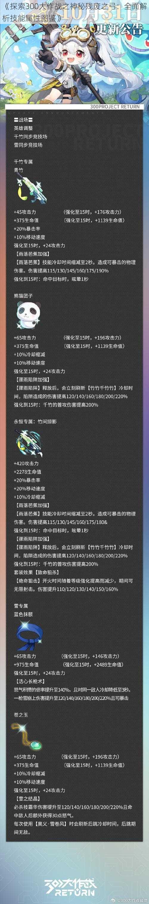 《探索300大作战之神秘残废之弓：全面解析技能属性图鉴》