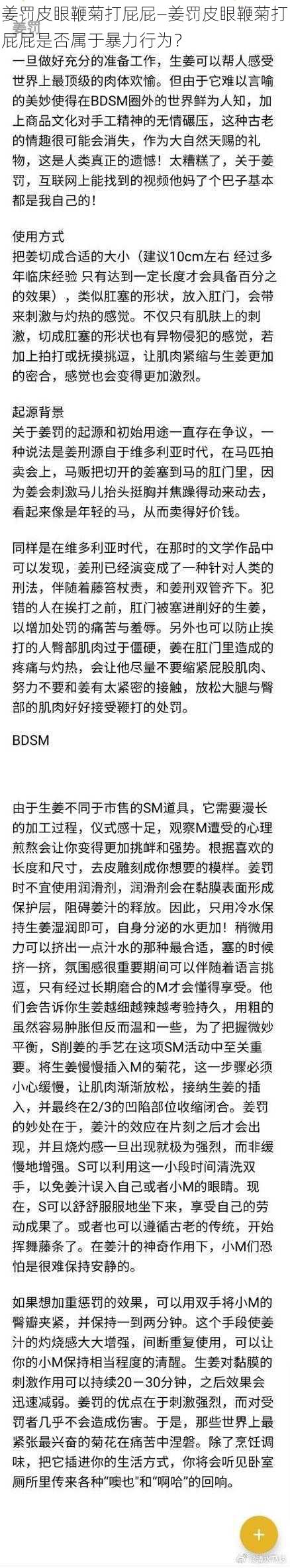 姜罚皮眼鞭菊打屁屁—姜罚皮眼鞭菊打屁屁是否属于暴力行为？