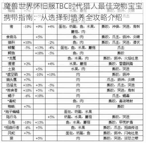 魔兽世界怀旧服TBC时代猎人最佳宠物宝宝携带指南：从选择到培养全攻略介绍