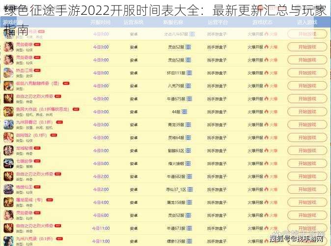 绿色征途手游2022开服时间表大全：最新更新汇总与玩家指南