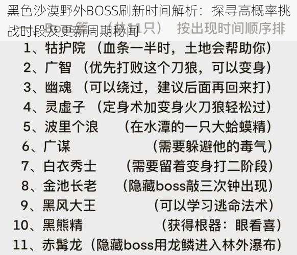 黑色沙漠野外BOSS刷新时间解析：探寻高概率挑战时段及更新周期秘闻