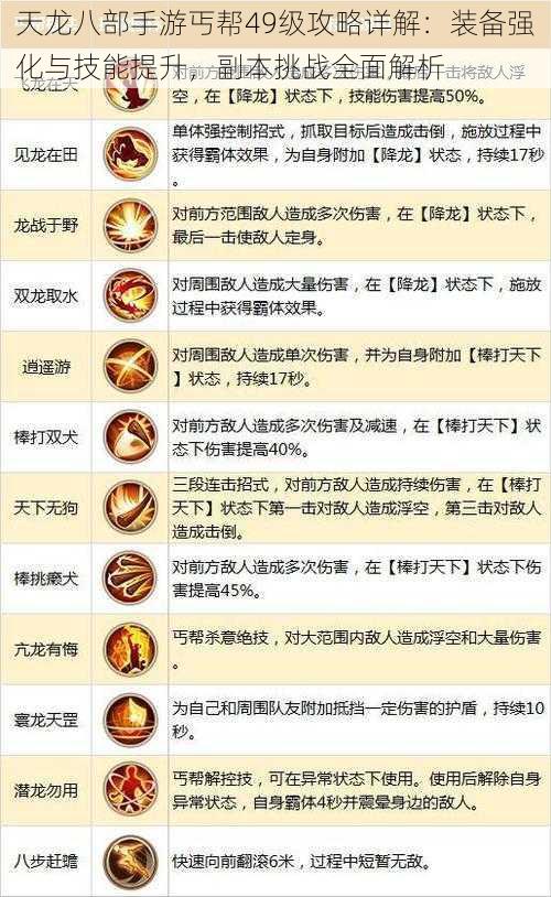 天龙八部手游丐帮49级攻略详解：装备强化与技能提升，副本挑战全面解析